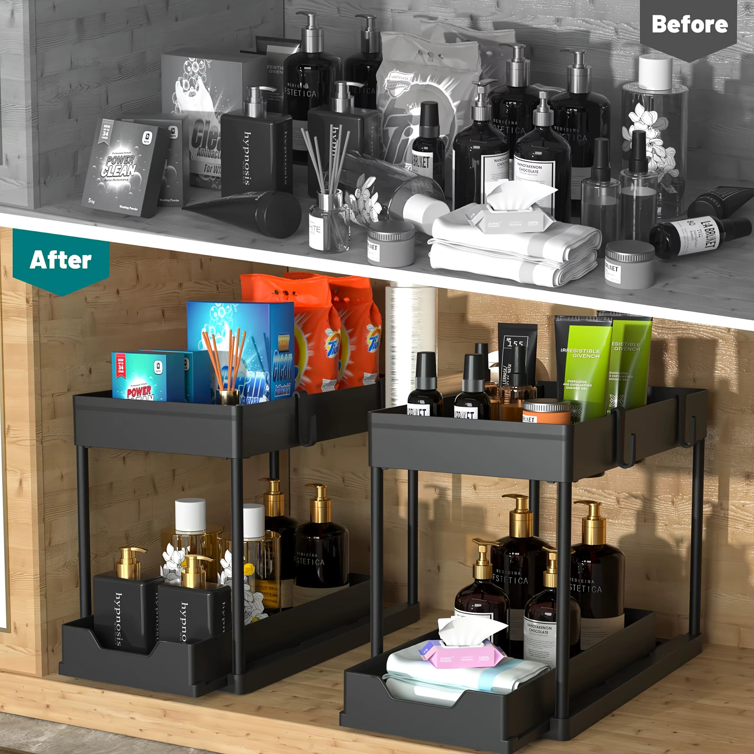 Under Sink Organizer – 2-Tier Sliding Storage Rack